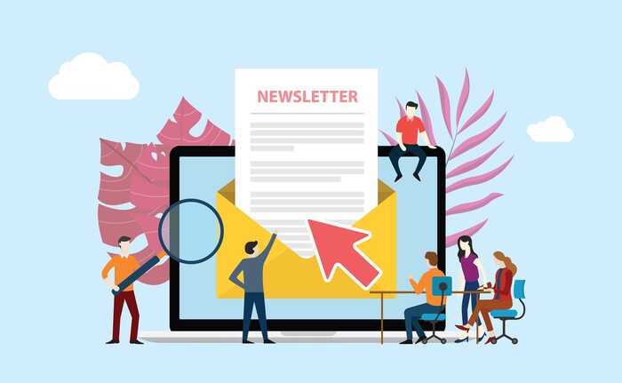 Laptop with lots of email newsletter marketing alerts Laptop with lots of email newsletter marketing alerts