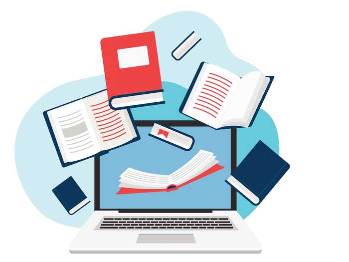 Benefits of blogging image of books flying around a laptop Benefits of blogging image of books flying around a laptop